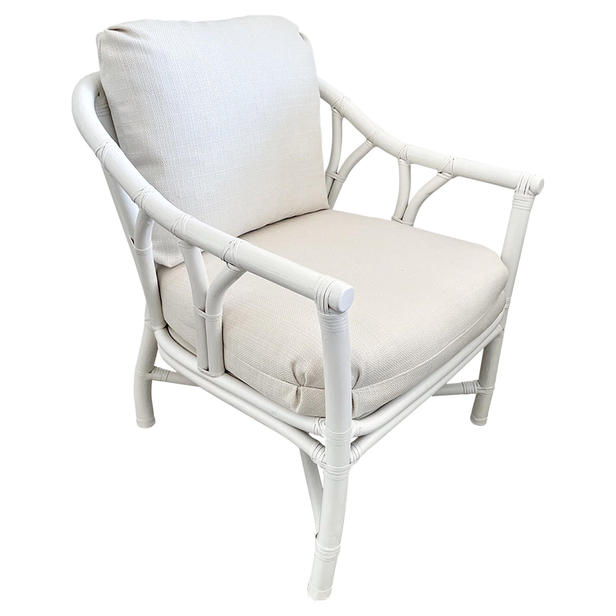 Ficks Reed Club Chair Upholstered in Todd Hase High Performance For Sale