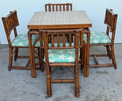 Ficks Reed Expandable Bamboo Game & Dining Table with 4 Matching Chairs, C. 1960