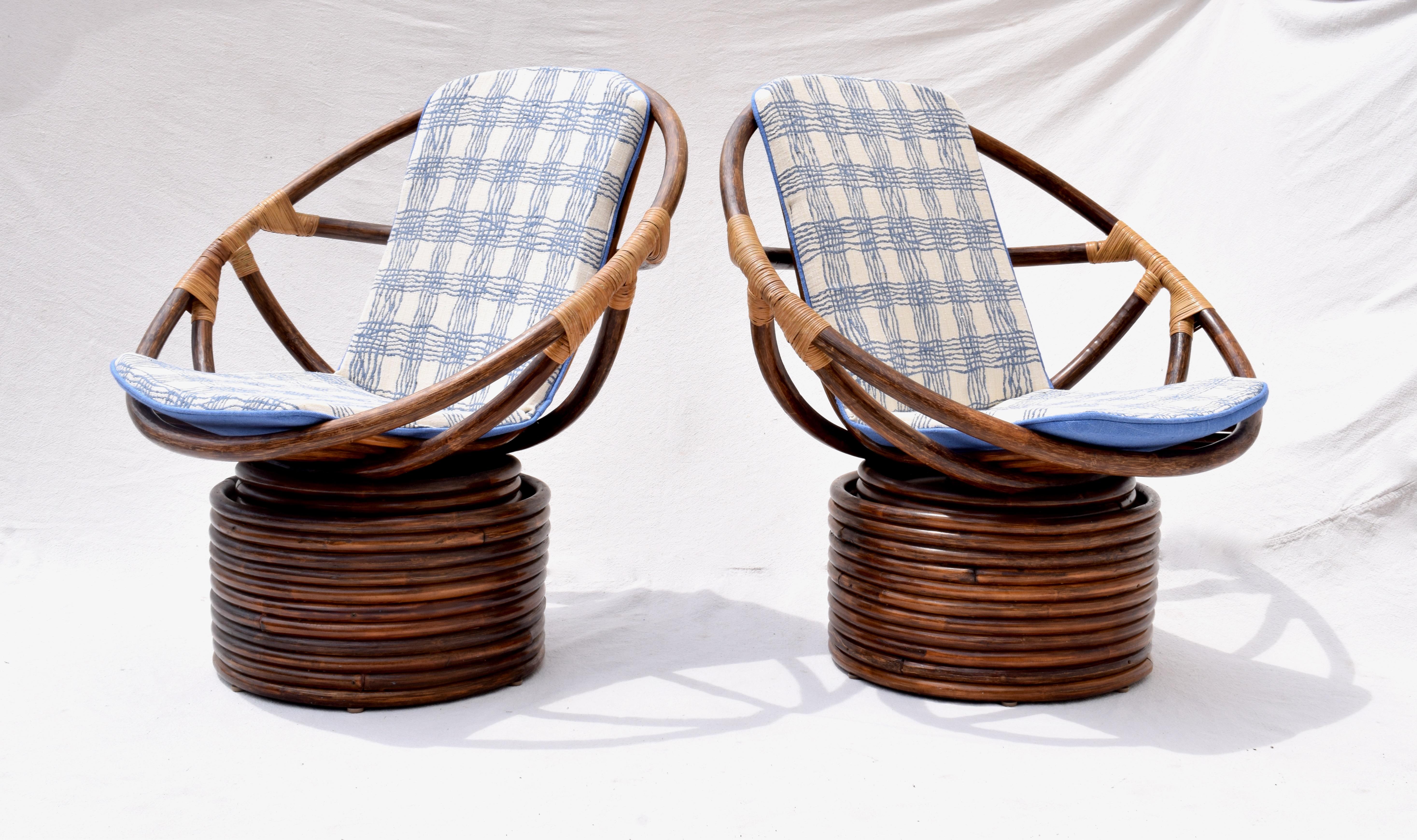 Mid-Century Modern Ficks Reed Far Horizons Saucer Swivel Chairs, Pair