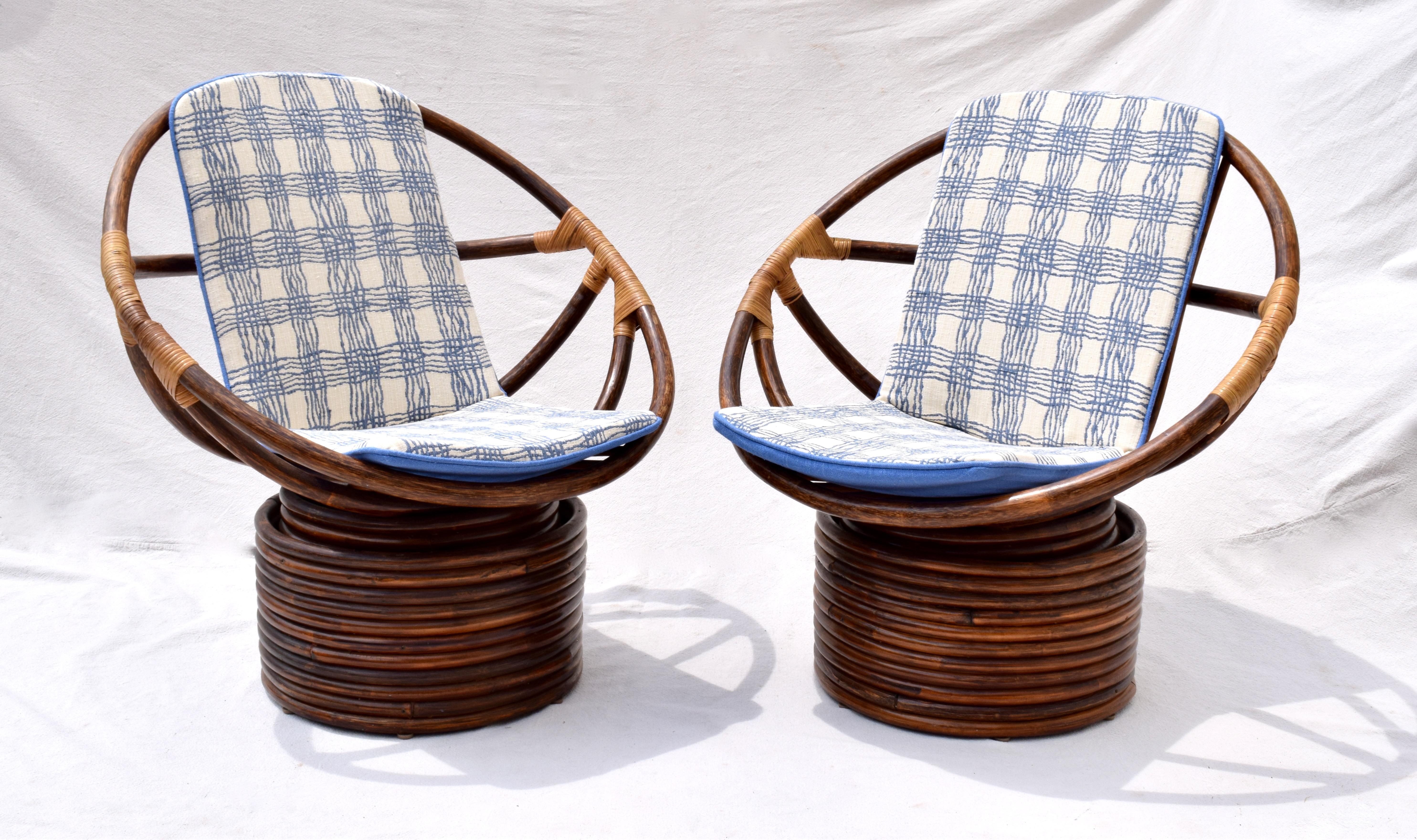 Ficks Reed Far Horizons Saucer Swivel Chairs, Pair 1