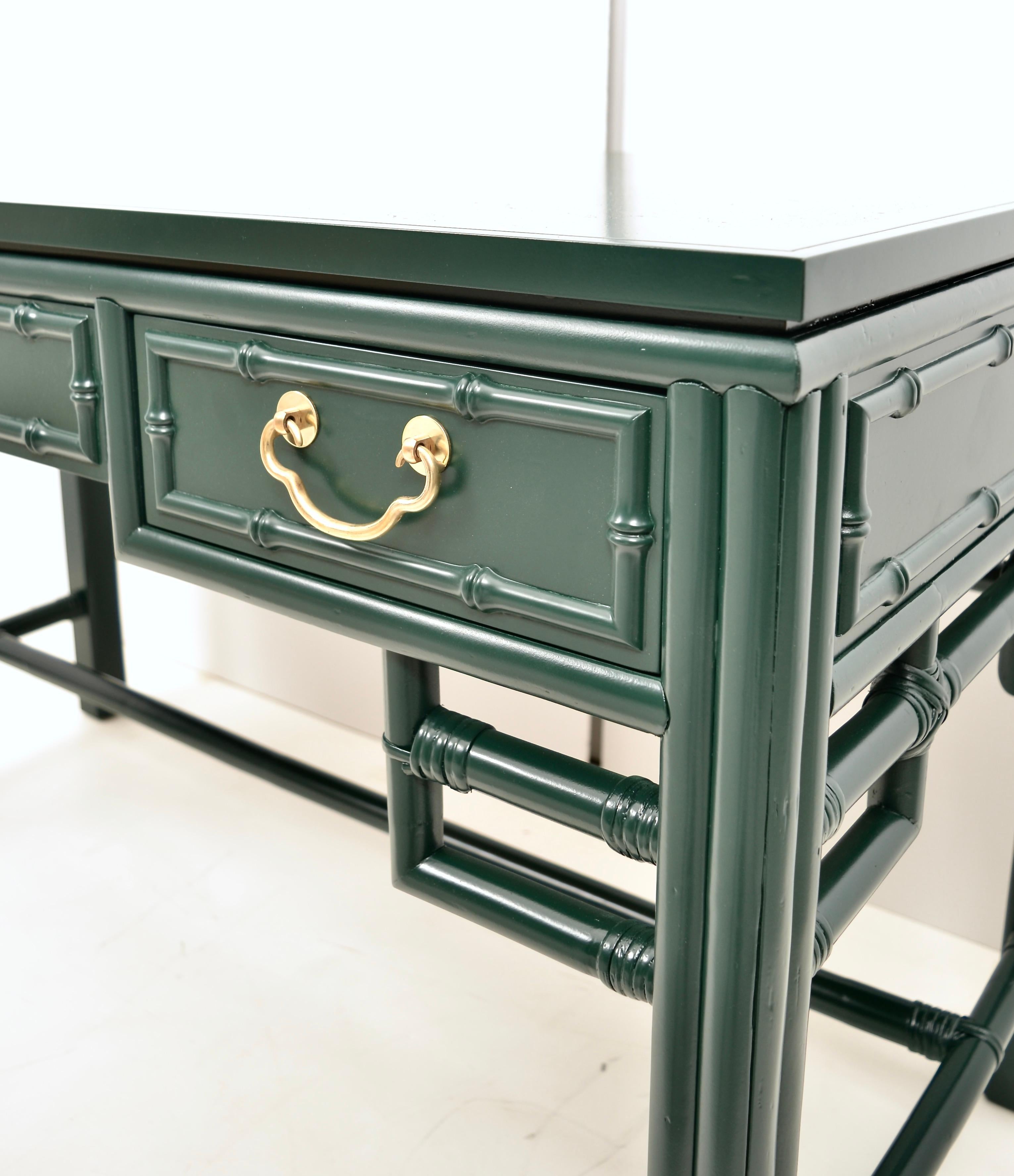 Ficks Reed Faux Bamboo Desk in Hunter Green Lacquer 3