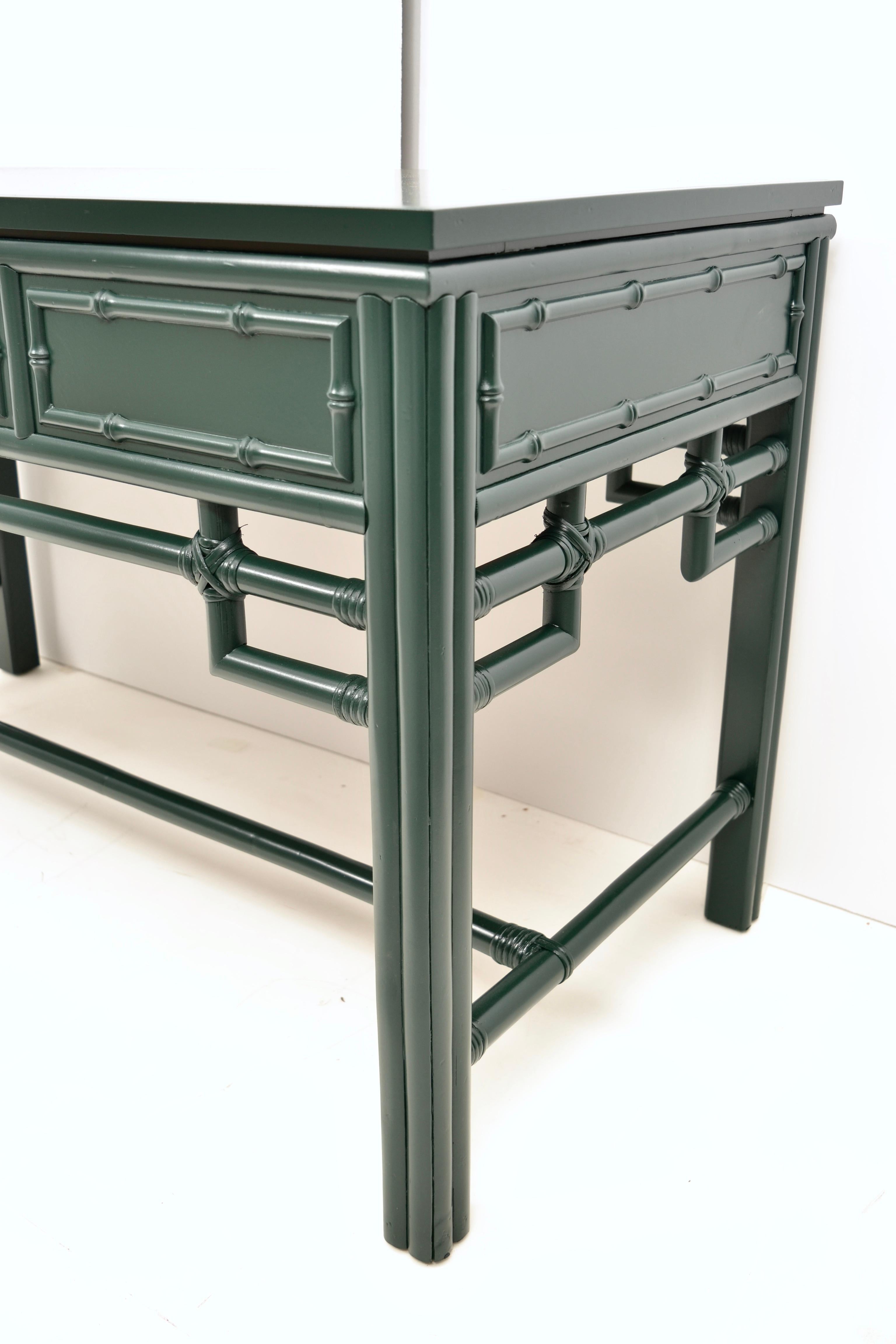 Ficks Reed Faux Bamboo Desk in Hunter Green Lacquer 1