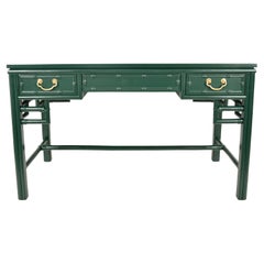 Vintage Ficks Reed Faux Bamboo Desk in Hunter Green Lacquer