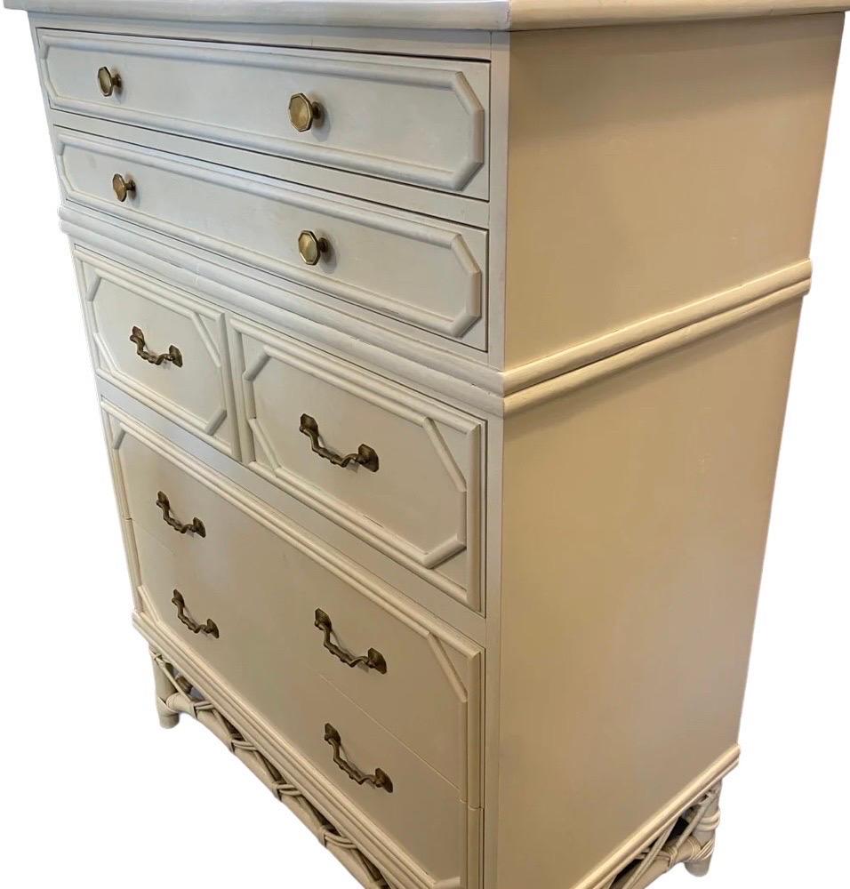 American Ficks Reed Faux Bamboo Highboy Hollywood Regency Coastal Dresser Iconic For Sale