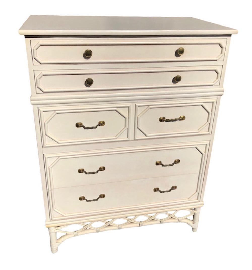 20th Century Ficks Reed Faux Bamboo Highboy Hollywood Regency Coastal Dresser Iconic For Sale