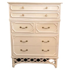 Ficks Reed Faux Bamboo Highboy Hollywood Regency Coastal Dresser Iconic