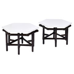 Ficks Reed Hexagon End Tables by John Wisner, Rattan, Vintage 1950s
