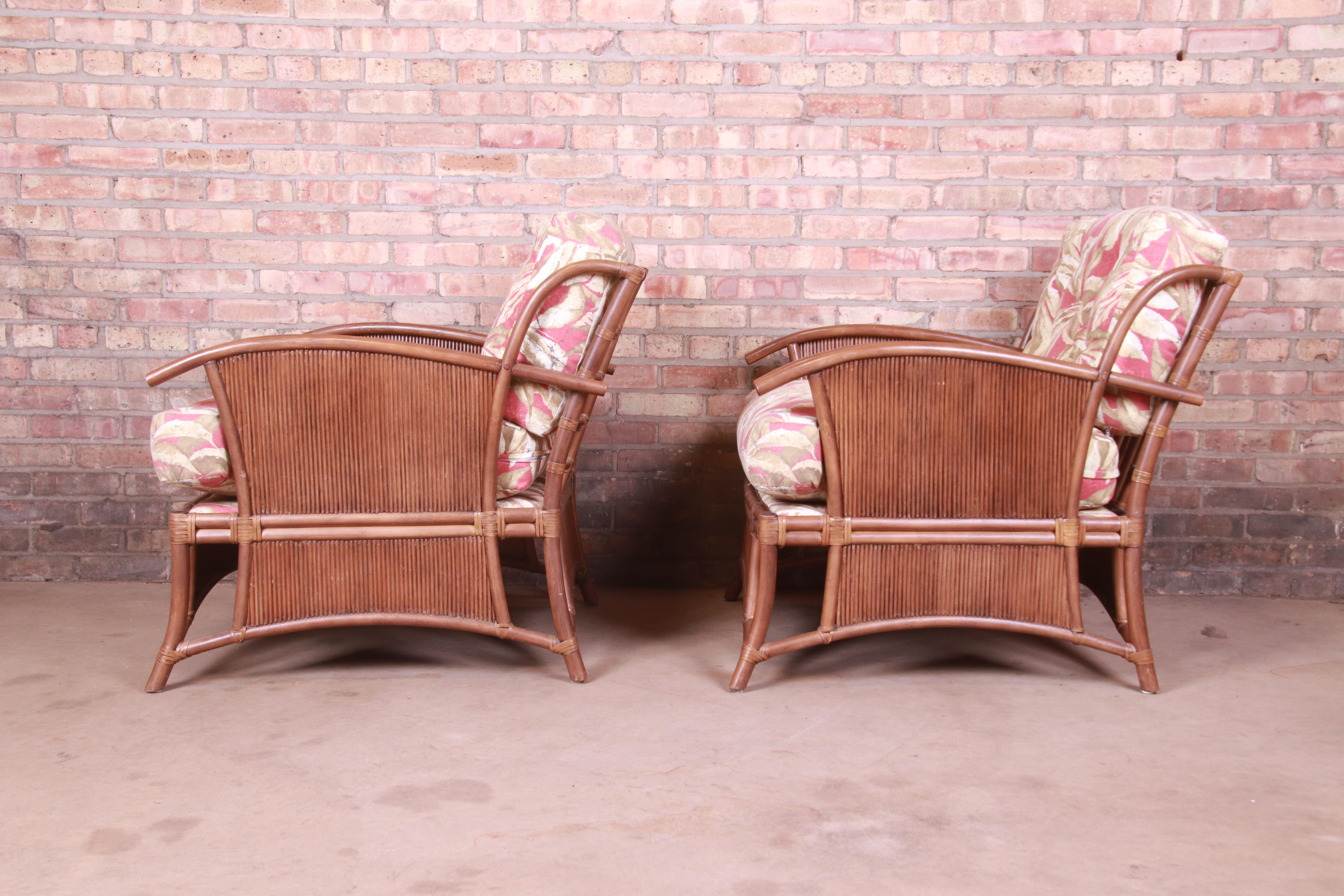 Ficks Reed Hollywood Regency Bamboo Rattan Lounge Chairs, Pair 10
