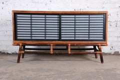 Ficks Reed Hollywood Regency Chinoiserie Rattan and Oak Credenza