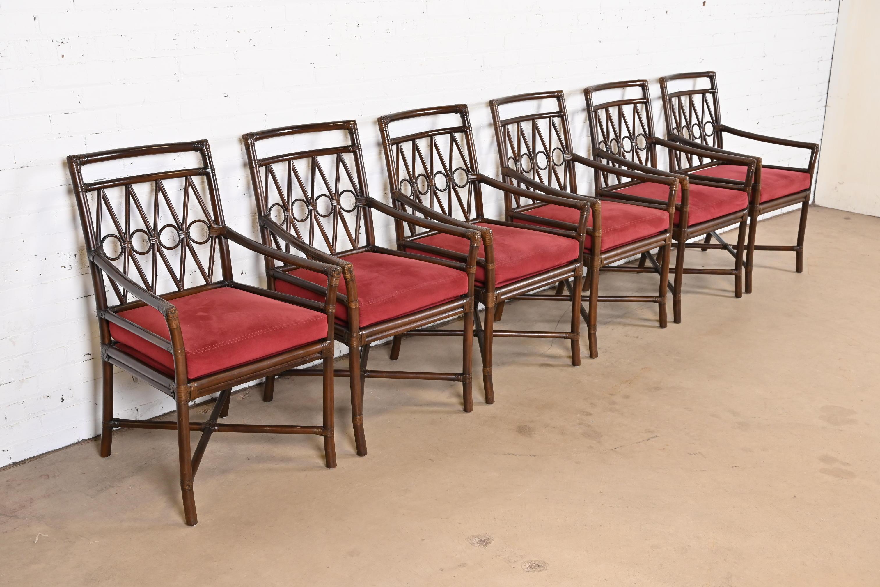 Ficks Reed Hollywood Regency Organische Moderne Bambus-Esszimmerstühle aus Bambus, 6er-Set (Polster) im Angebot