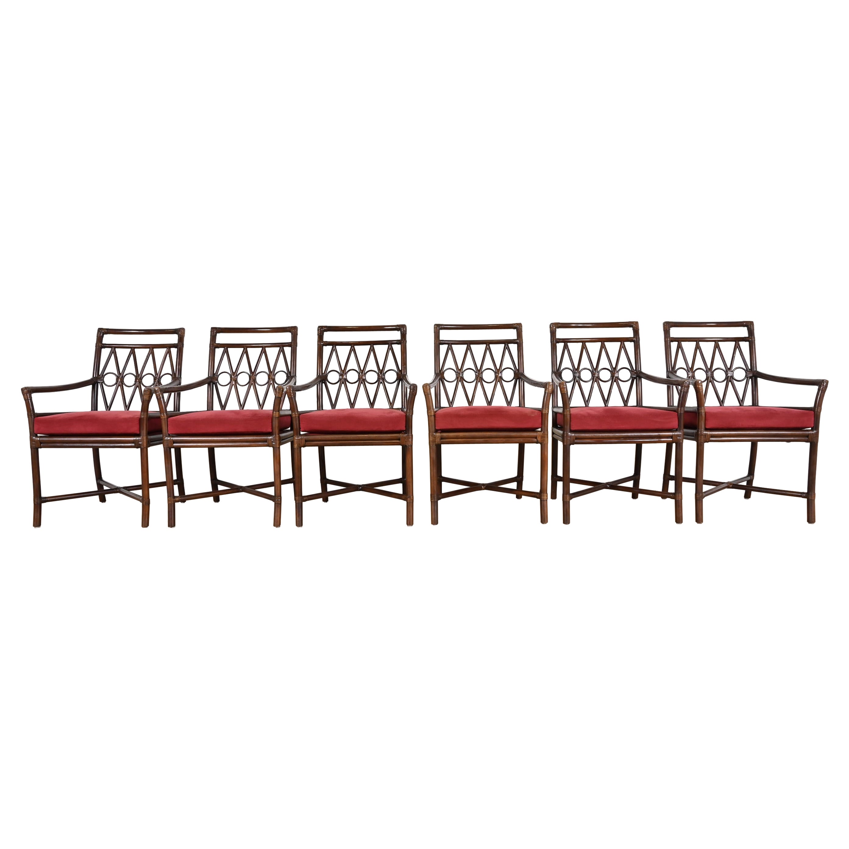 Ficks Reed Hollywood Regency Organic Modern Bamboo Dining Armchairs, Set of 6