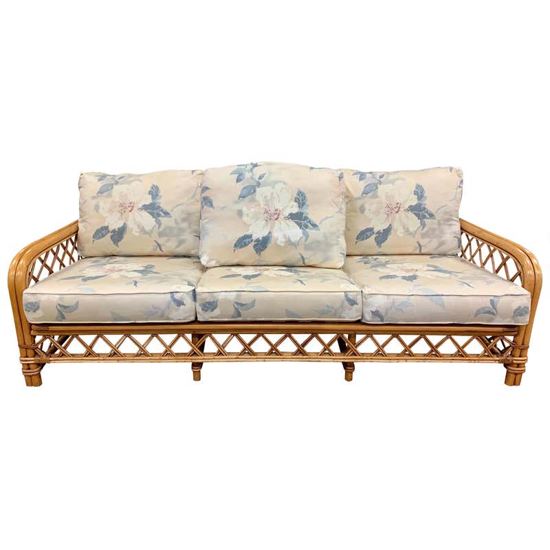 Mid Century Ficks Reed John Wisner Bamboo Rattan Sofa at 1stDibs
