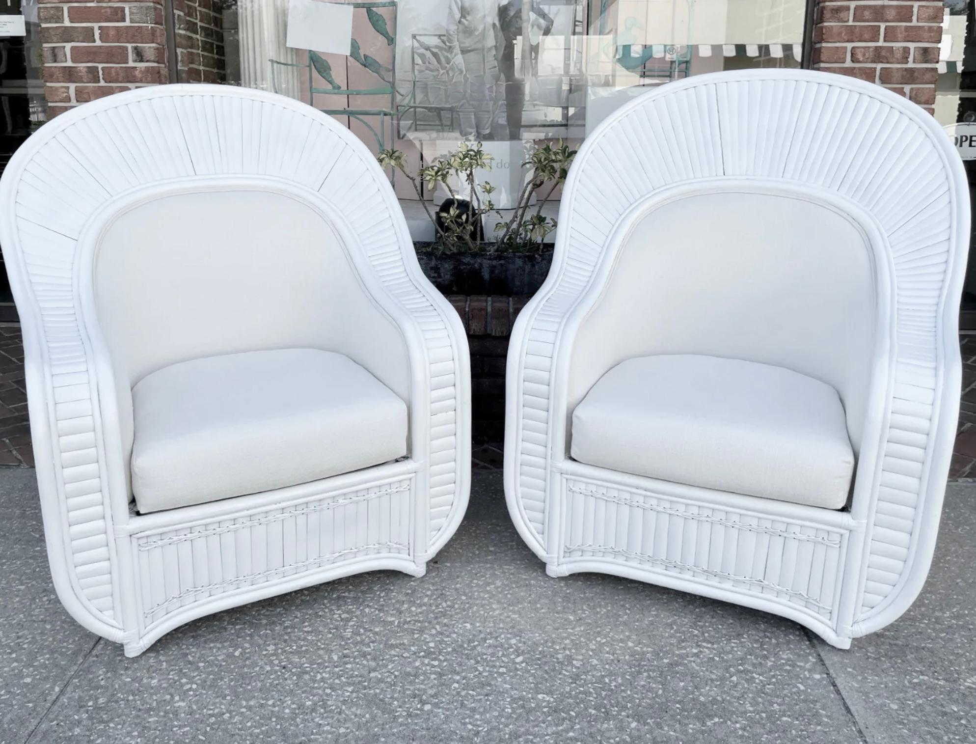 Ficks Reed  Large  Dos éventail en rotin fendu  Fauteuils Club et Ottoman en vente 6