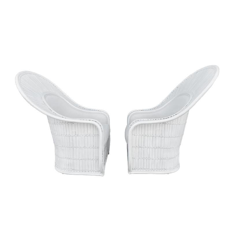 Mid-Century Modern Ficks Reed  Large  Dos éventail en rotin fendu  Fauteuils Club et Ottoman en vente