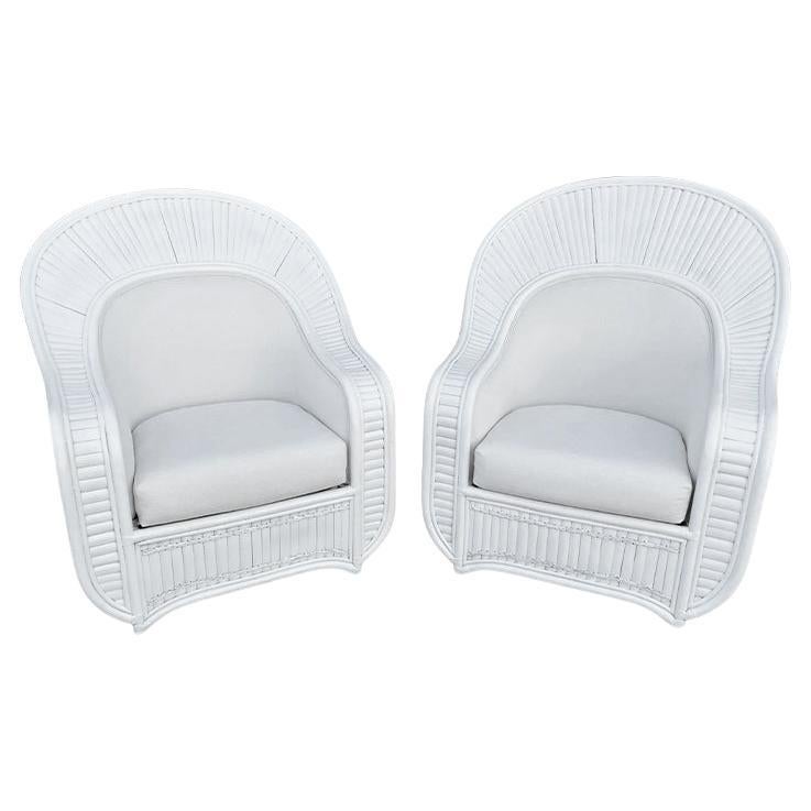 Ficks Reed  Large  Split Rattan Fan Back  Club Chairs and Ottoman