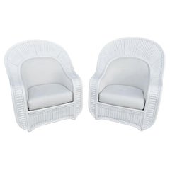 Ficks Reed  Large  Split Rattan Fan Back  Club Chairs and Ottoman
