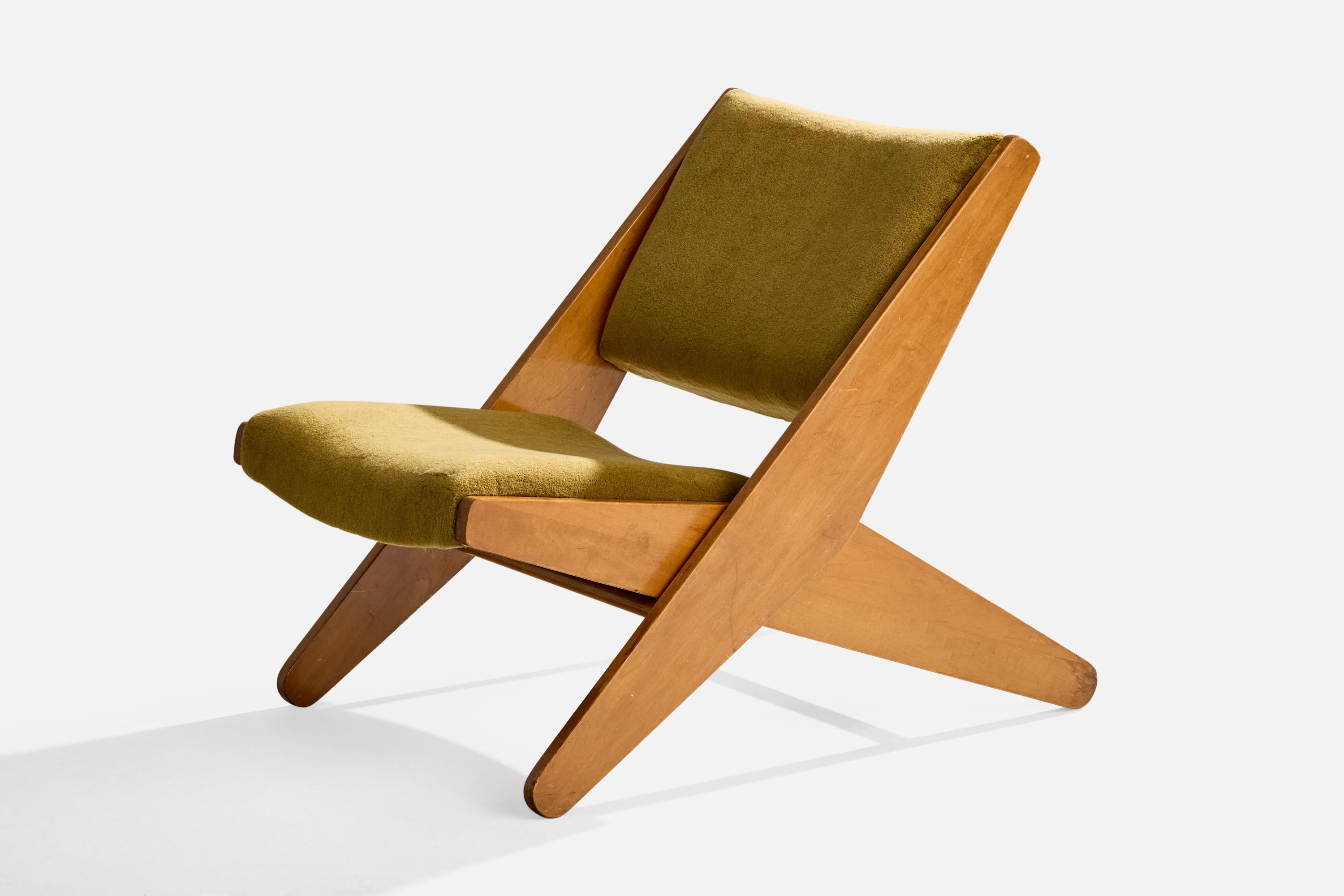 Ficks Reed, Loungesessel, Holz, Samt, USA, 1950er Jahre (Moderne der Mitte des Jahrhunderts) im Angebot