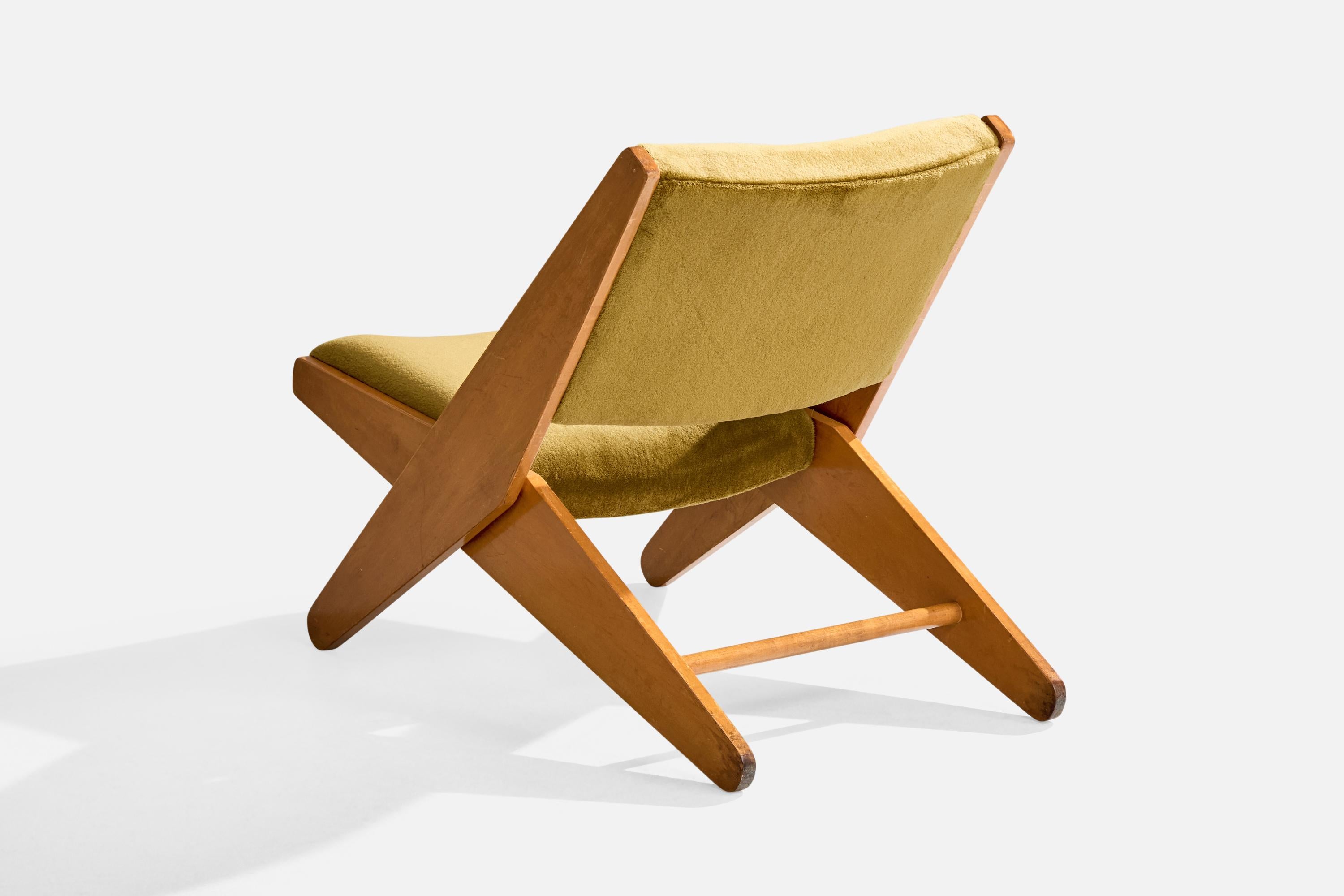 Ficks Reed, Loungesessel, Holz, Samt, USA, 1950er Jahre (amerikanisch) im Angebot