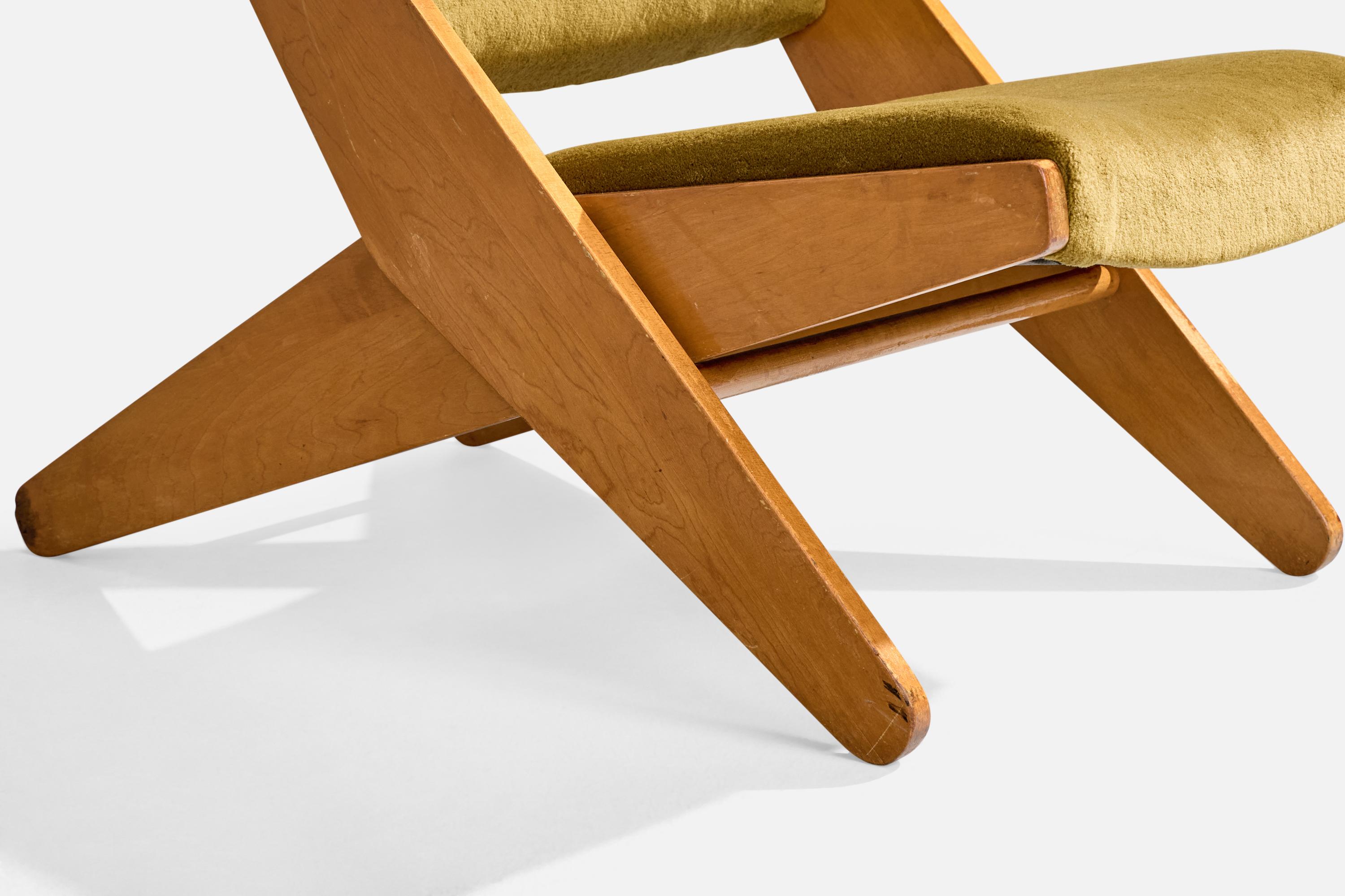 Ficks Reed, Loungesessel, Holz, Samt, USA, 1950er Jahre (Mitte des 20. Jahrhunderts) im Angebot