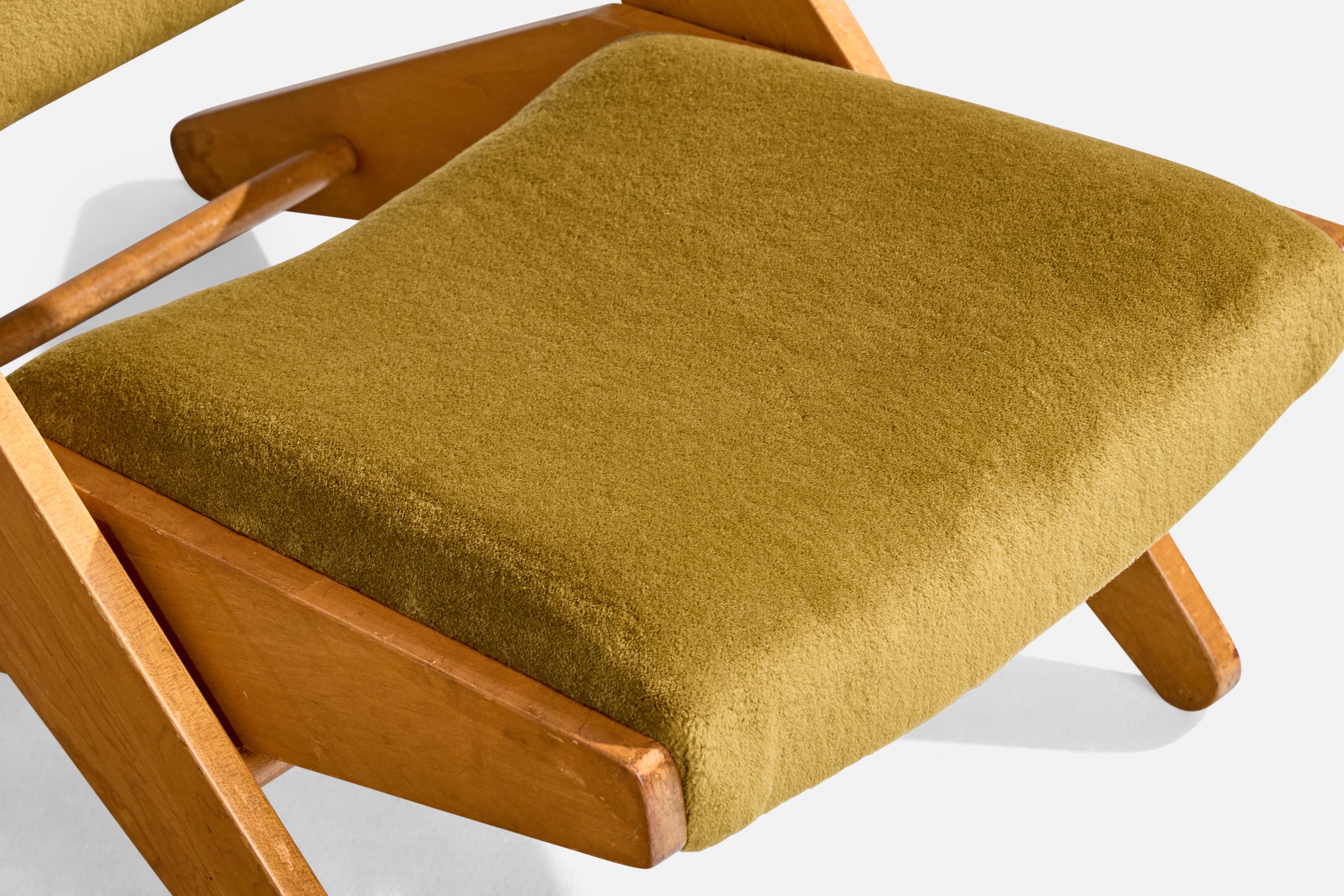 Ficks Reed, Loungesessel, Holz, Samt, USA, 1950er Jahre im Angebot 1