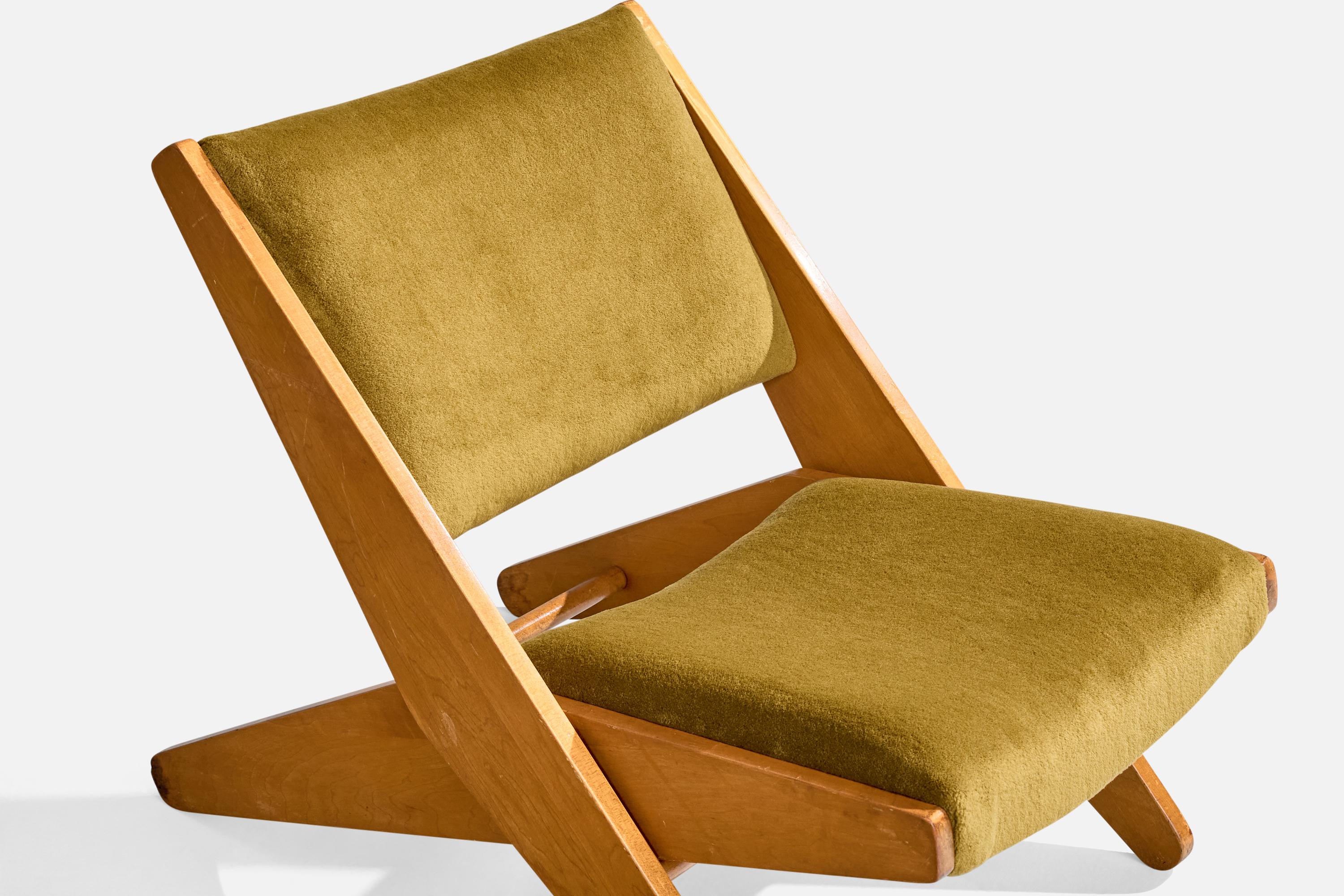 Ficks Reed, Loungesessel, Holz, Samt, USA, 1950er Jahre im Angebot 3