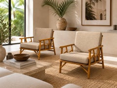 Ficks Reed, Lounge Chairs, Bamboo, Cane, Beige Tweed, USA, 1950s