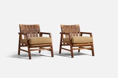Ficks Reed, Lounge Chairs, Wood, Rattan, Bamboo, Leather, Fabric, c. 1950s