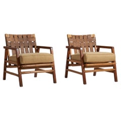 Ficks Reed, Lounge Chairs, Wood, Rattan, Bamboo, Leather, Fabric, c. 1950s