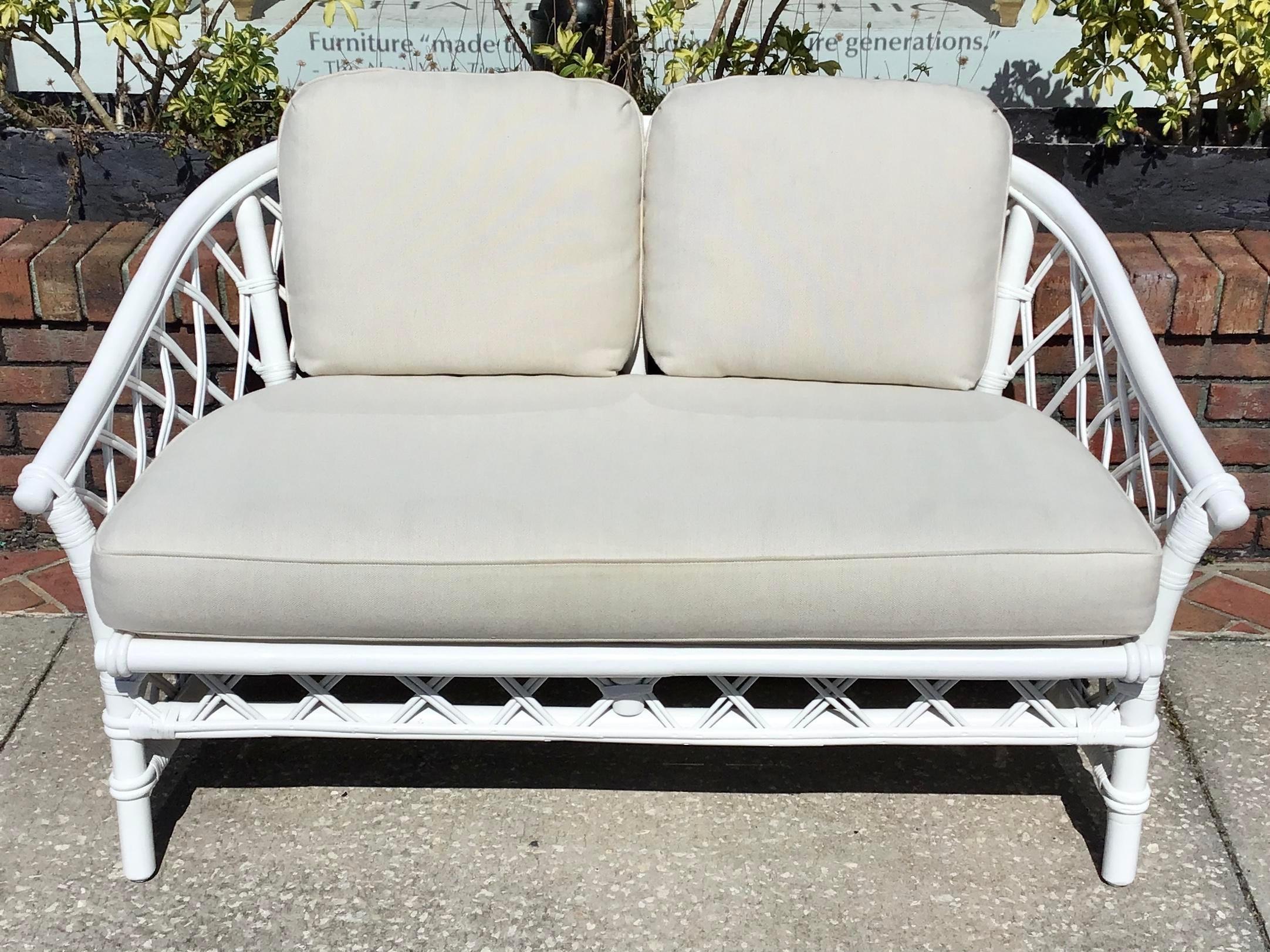 Modern Ficks Reed Loveseat in White Lacquer and New Todd Hase Upholstery For Sale