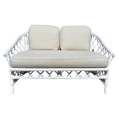 Ficks Reed Loveseat in White Lacquer and New Todd Hase Upholstery