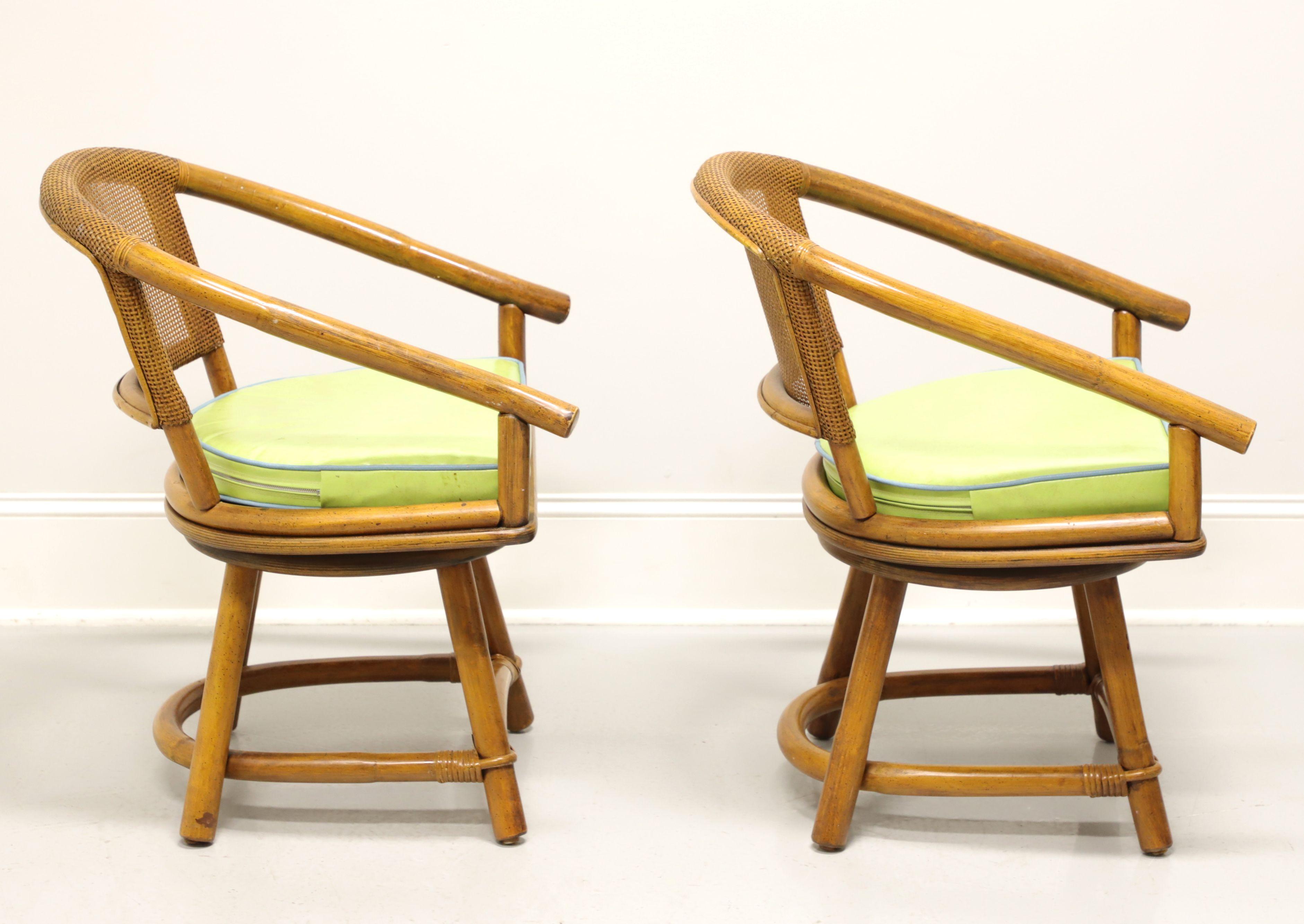American FICKS REED Mid 20th Century Faux Bamboo Rattan Swivel Chairs - Pair A For Sale
