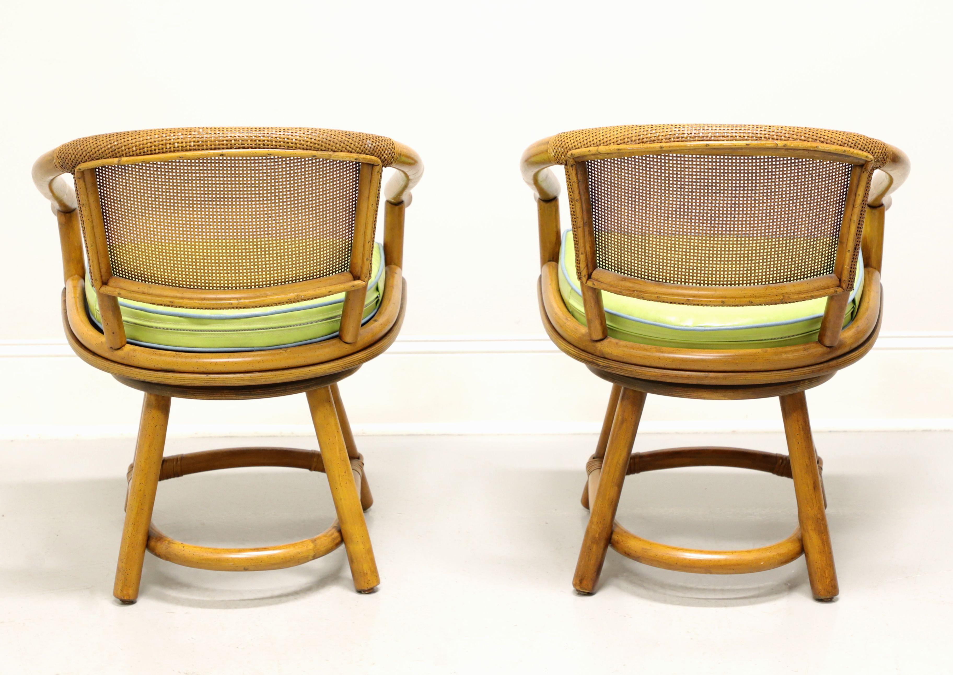 FICKS REED Mid 20th Century Faux Bamboo Rattan Swivel Chairs - Pair A In Good Condition For Sale In Charlotte, NC