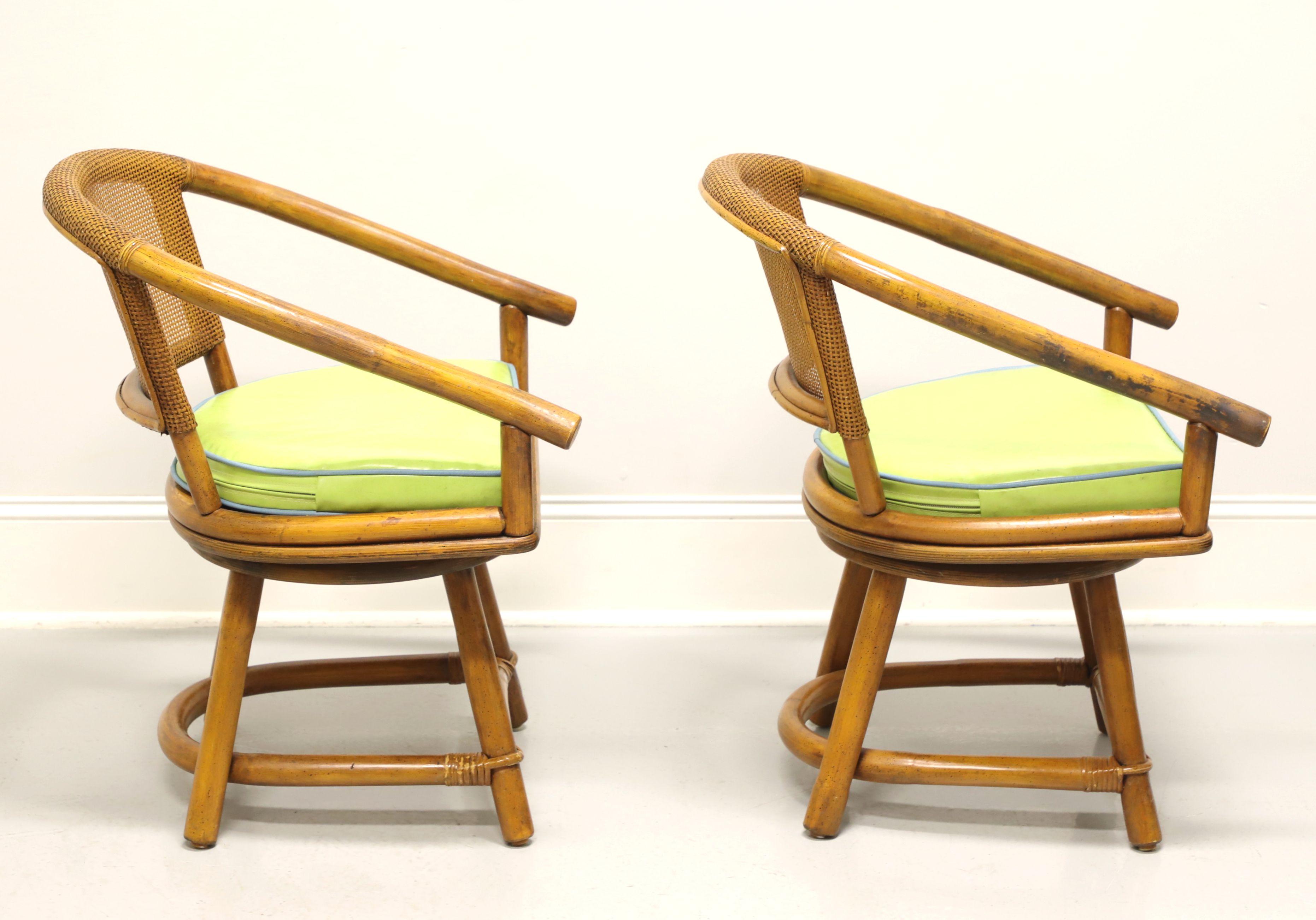 American FICKS REED Mid 20th Century Faux Bamboo Rattan Swivel Chairs - Pair B