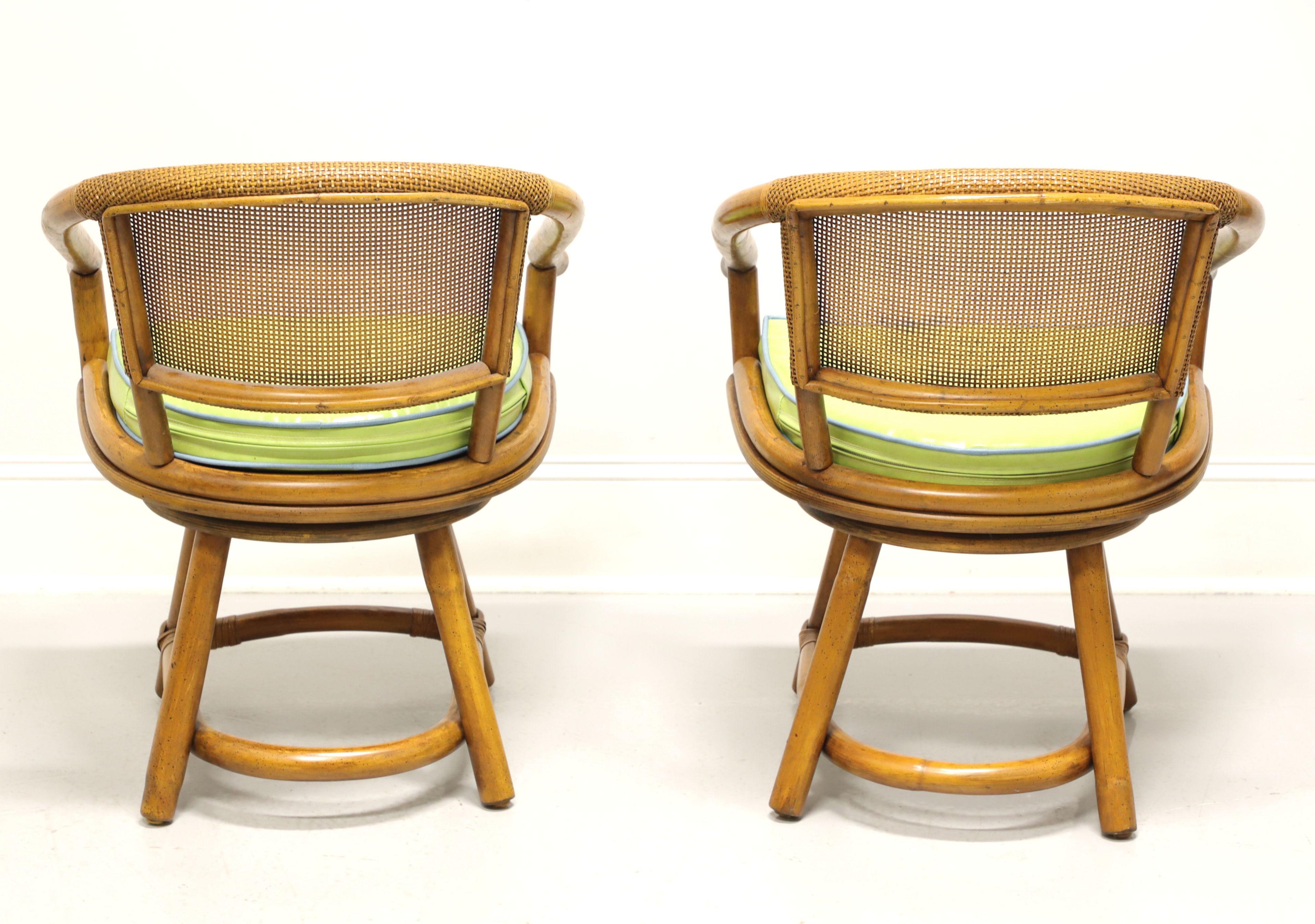 FICKS REED Mid 20th Century Faux Bamboo Rattan Swivel Chairs - Pair B In Good Condition In Charlotte, NC