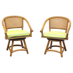 FICKS REED Mid 20th Century Faux Bamboo Rattan Swivel Chairs - Pair B