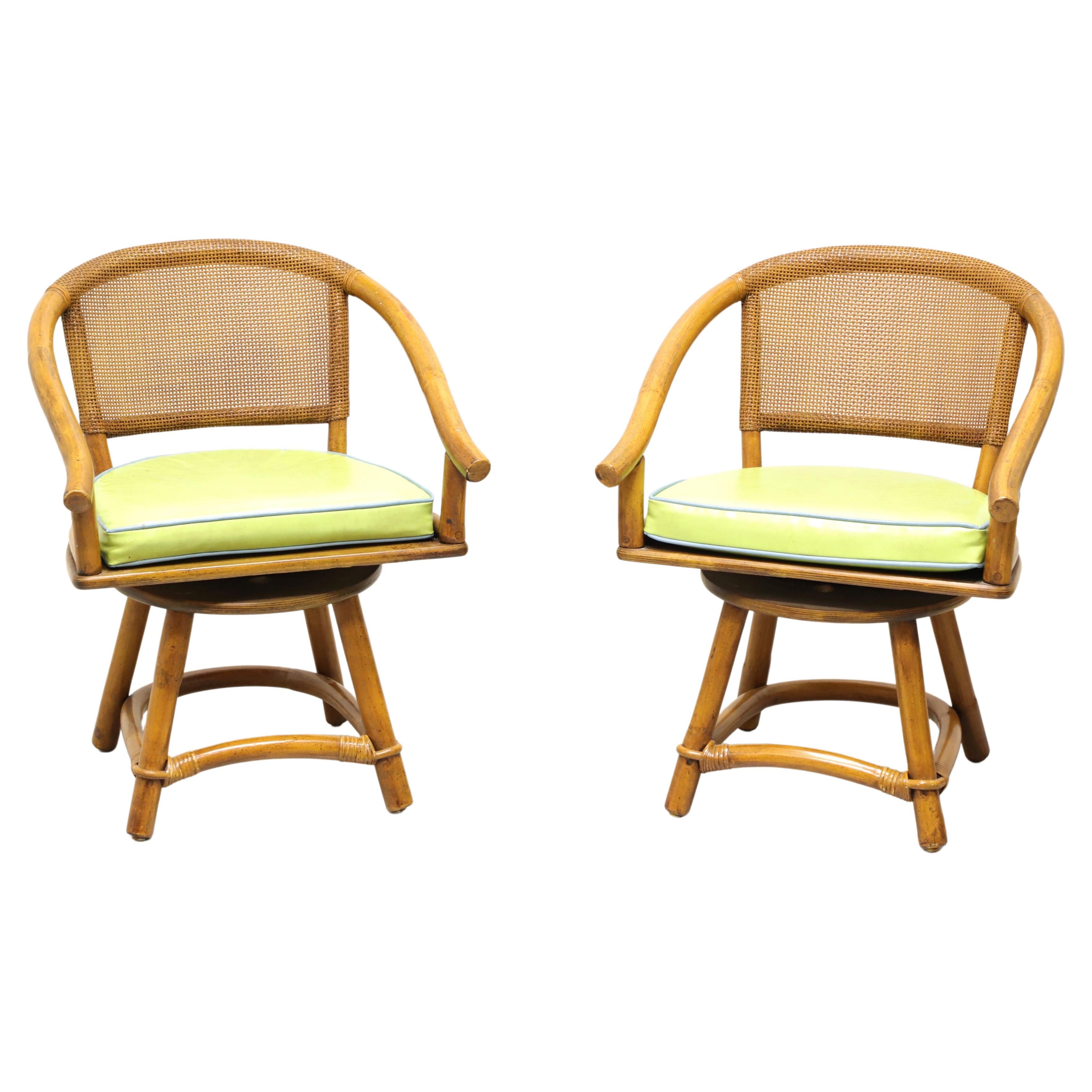 FICKS REED Mid 20th Century Faux Bamboo Rattan Swivel Chairs - Pair C