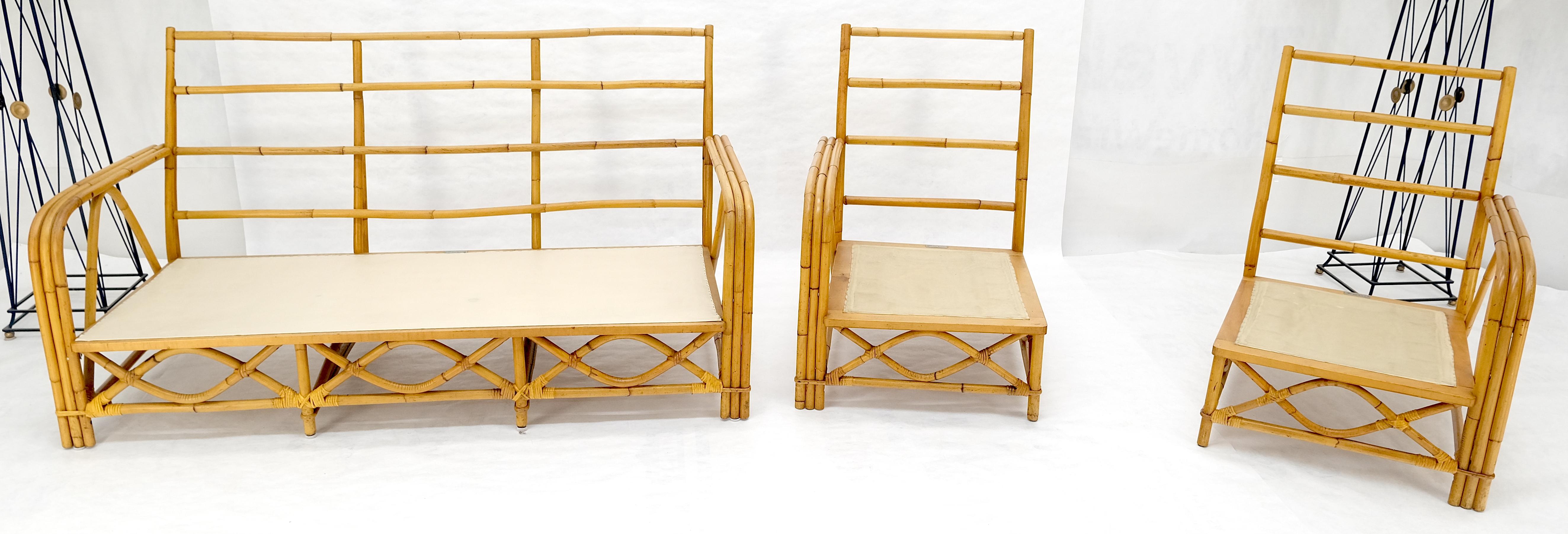 Ficks Reed Mid Century 3 Stück Rattan Bambus Sofa Stühle Set c1960s MINT im Angebot 4