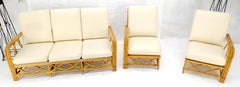 Ficks Reed Mid Century 3 Pieces Rattan Bamboo Sofa Chairs Set c1960s MINT