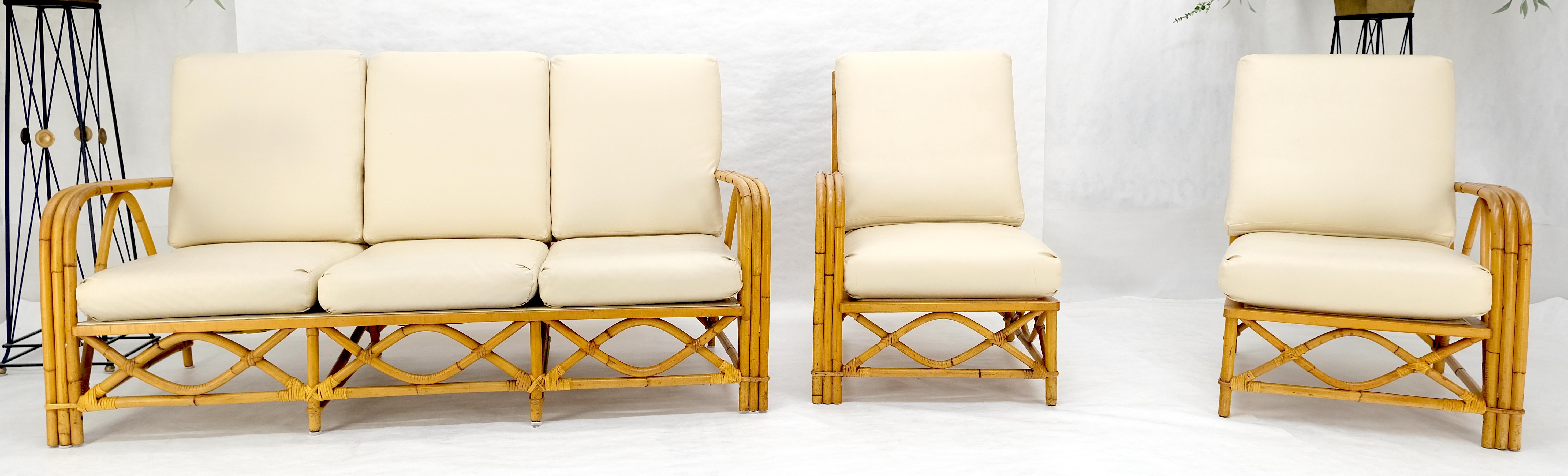 Ficks Reed Mid Century 3 Stück Rattan Bambus Sofa Stühle Set c1960s MINT (Moderne der Mitte des Jahrhunderts) im Angebot