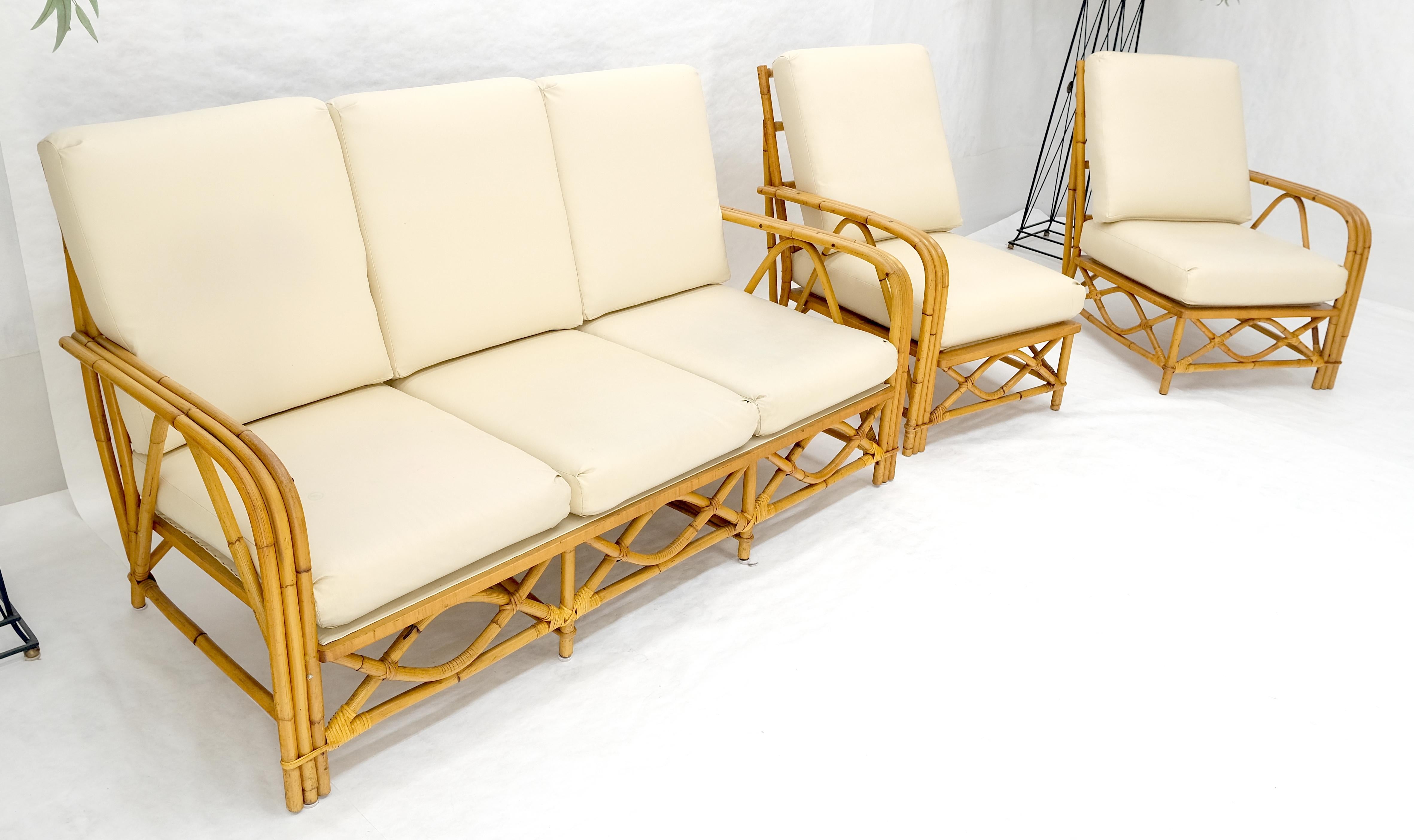 Ficks Reed Mid Century 3 Stück Rattan Bambus Sofa Stühle Set c1960s MINT (Lackiert) im Angebot