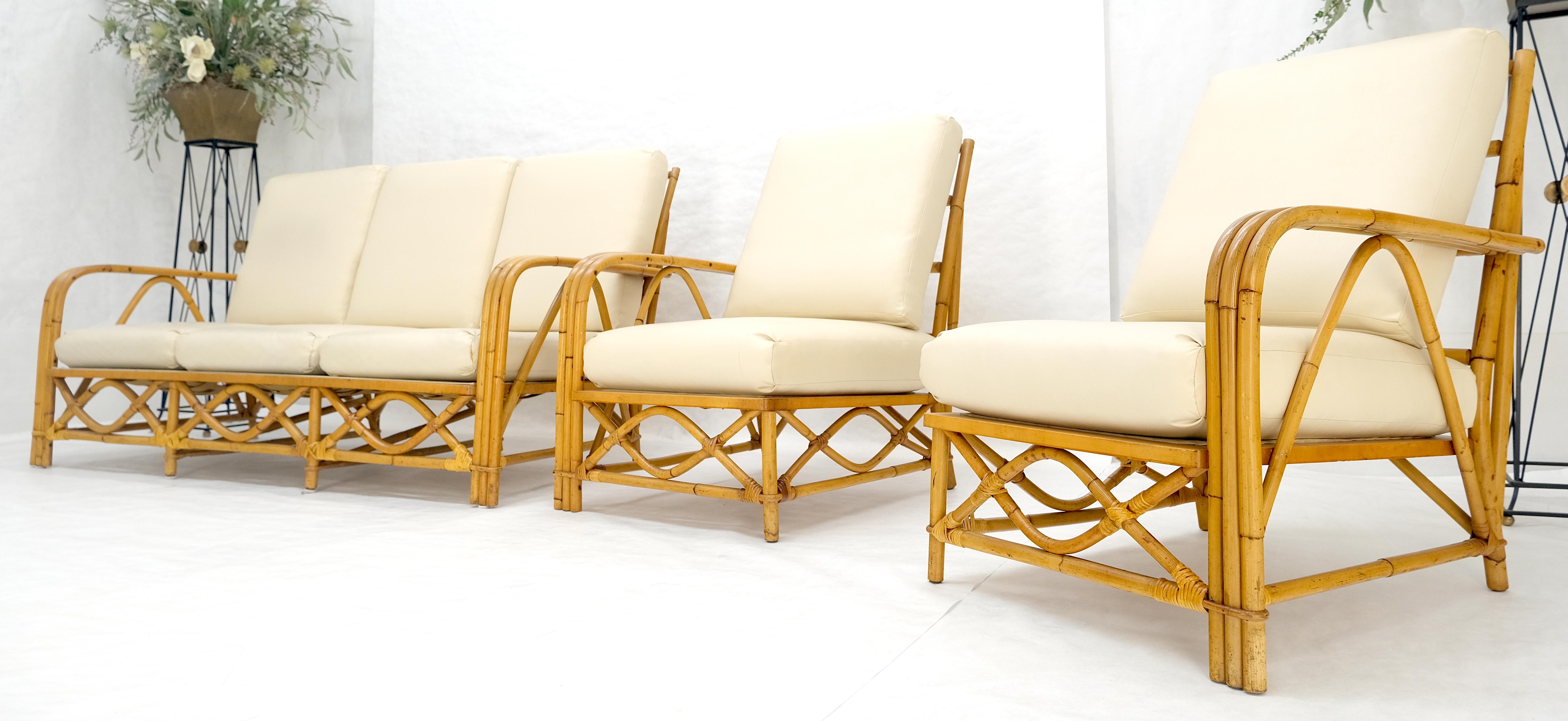 Ficks Reed Mid Century 3 Stück Rattan Bambus Sofa Stühle Set c1960s MINT im Angebot 1