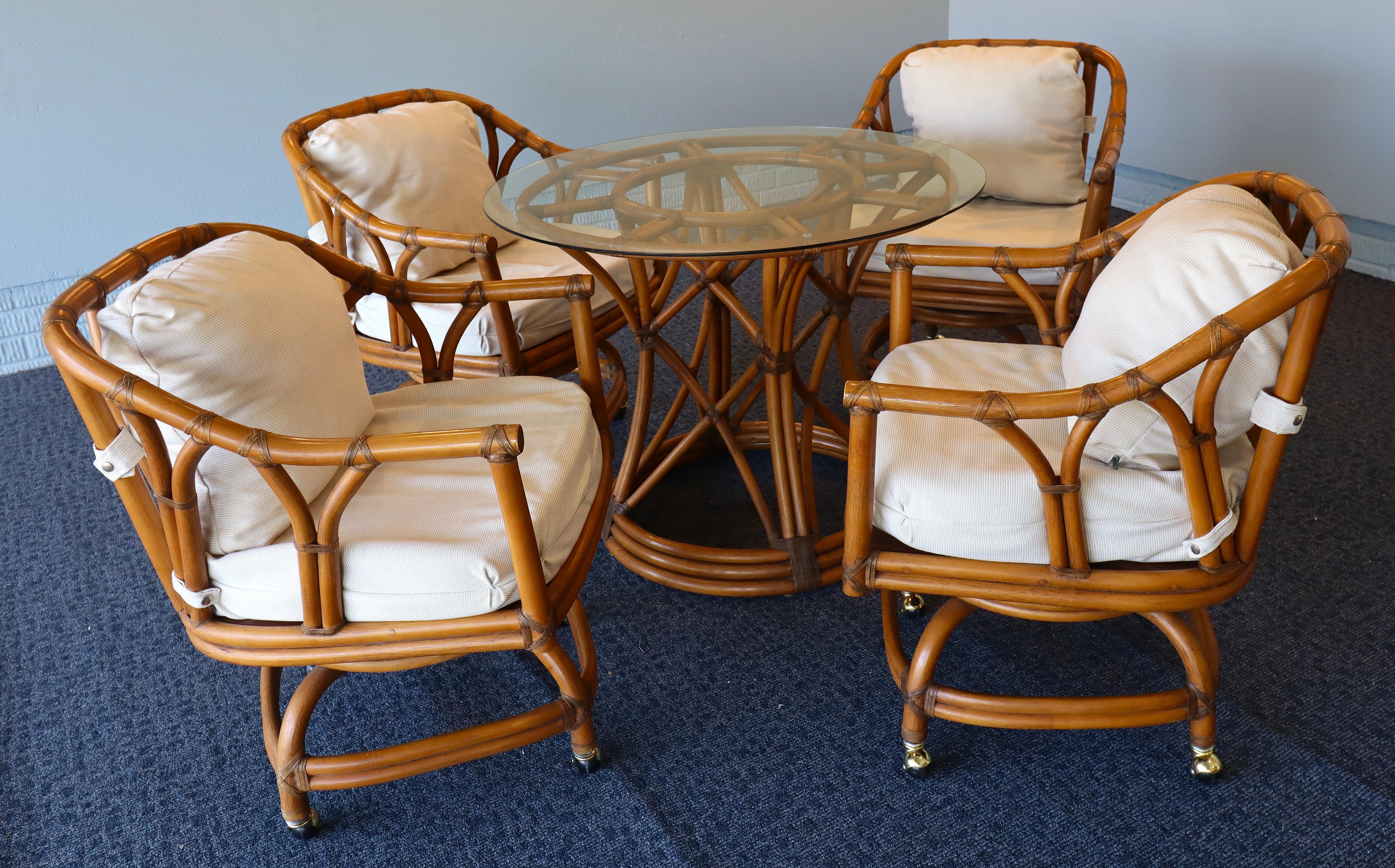 Ficks Reed Mid Century Rattan-Esszimmer-Set (amerikanisch) im Angebot