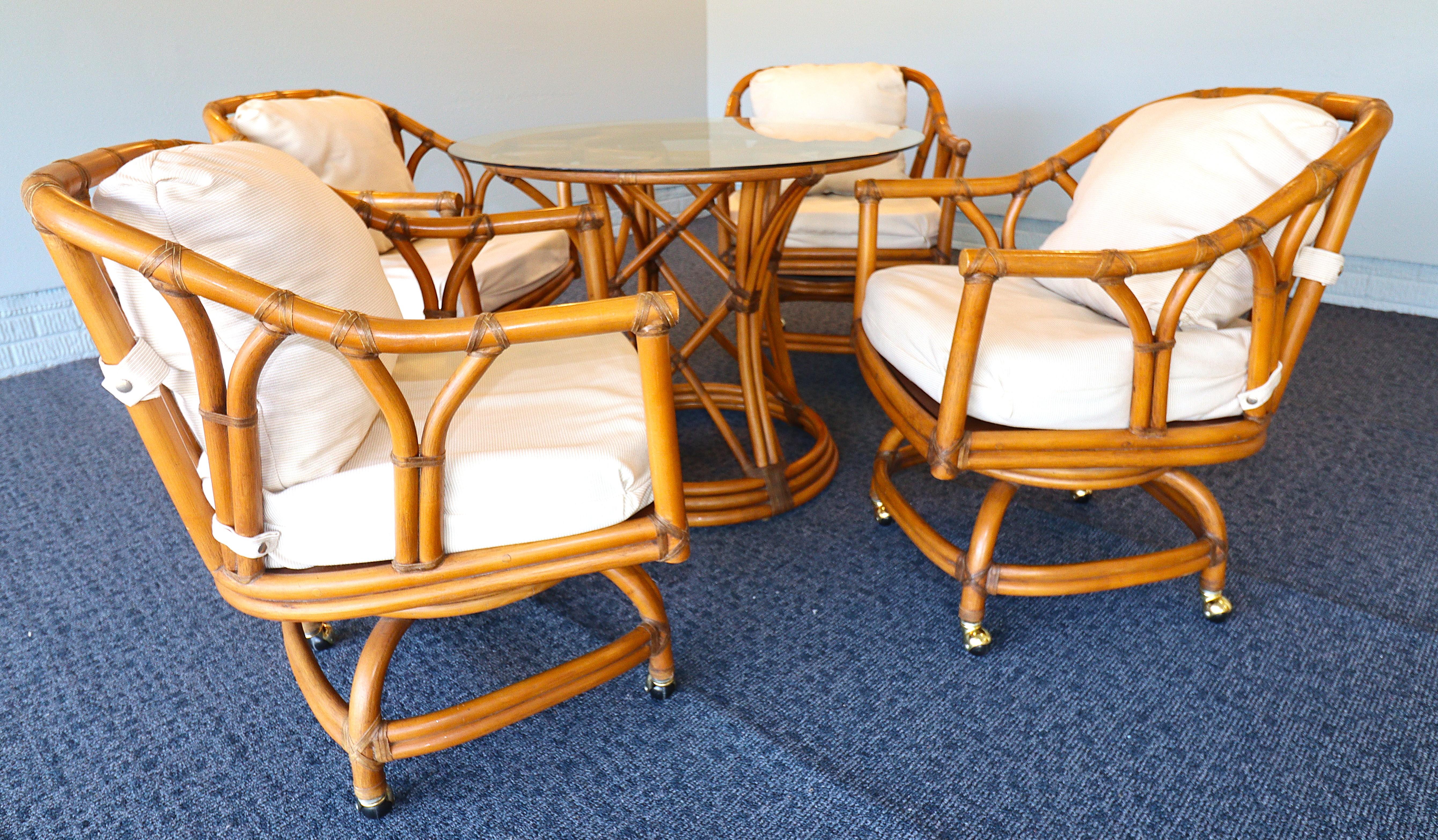 Ficks Reed Mid Century Rattan-Esszimmer-Set (Messing) im Angebot