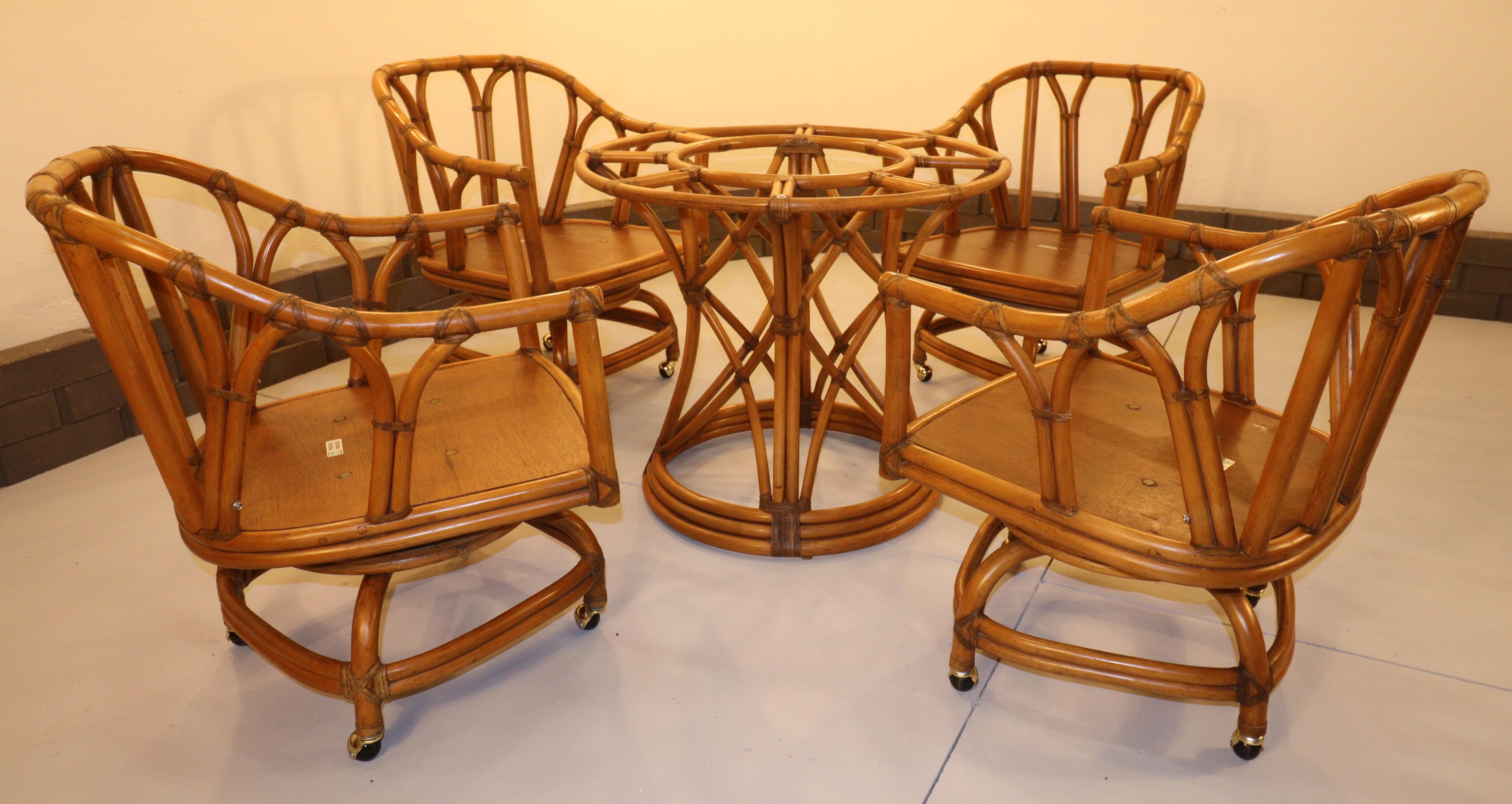 Ficks Reed Mid Century Rattan Dining Set with Table Four Chairs with Table For Sale 2