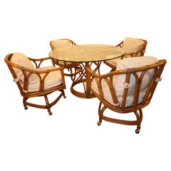 Ficks Reed Mid Century Rattan Dining Set with Table Four Chairs with Table