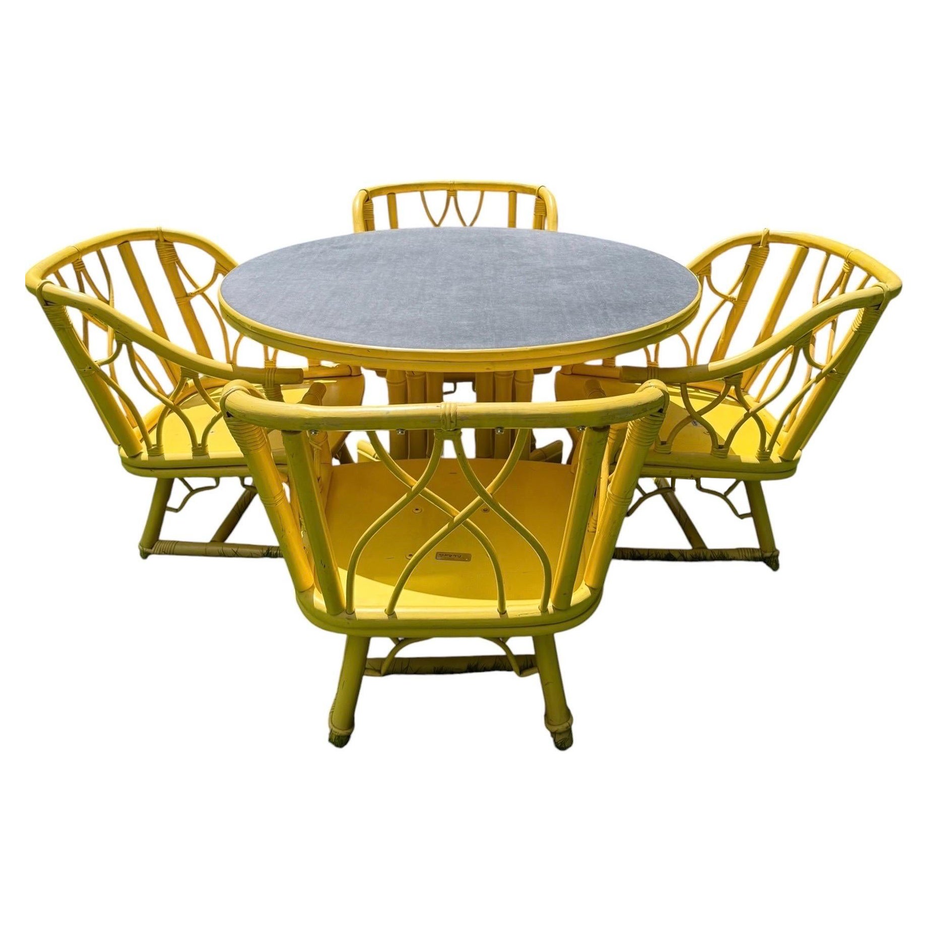 Ficks Reed MidCentury Bamboo geschnitzt Massivholz Esszimmer Set Palm Beach Patio Set