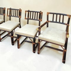 Ficks Reed Ming Style Bamboo & Brass Dining / Game Table & Six Chairs