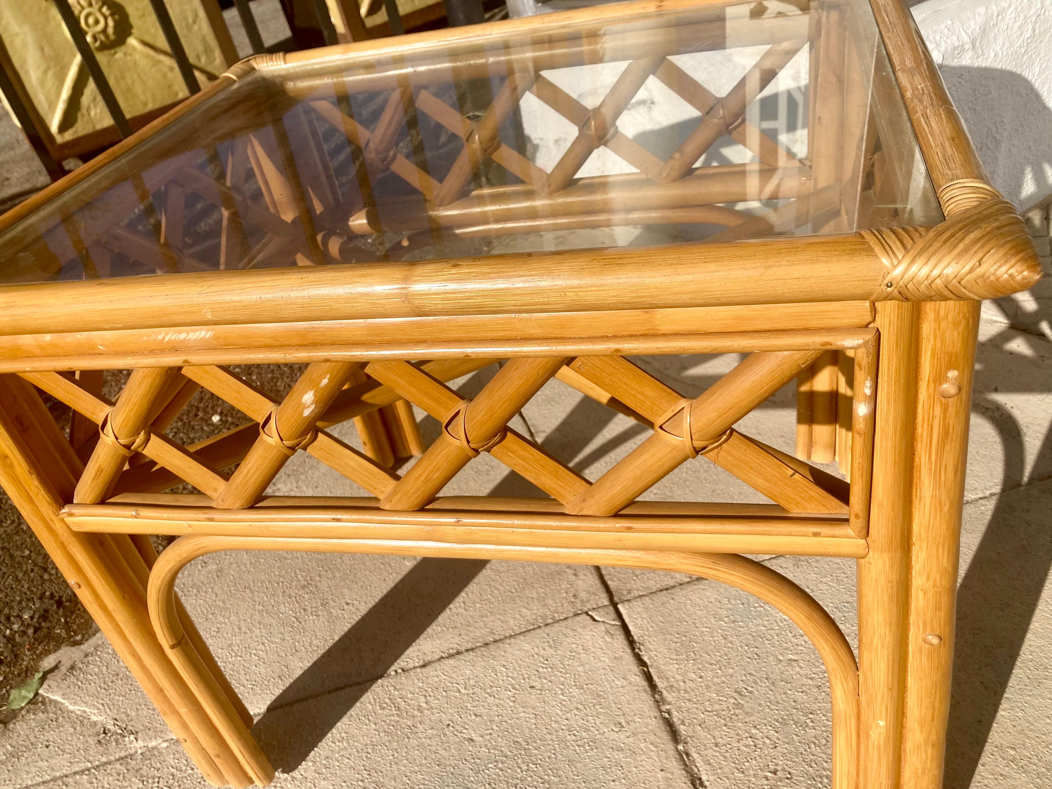 Ficks Reed Natural Rattan Lattice Pattern Side Table For Sale 4