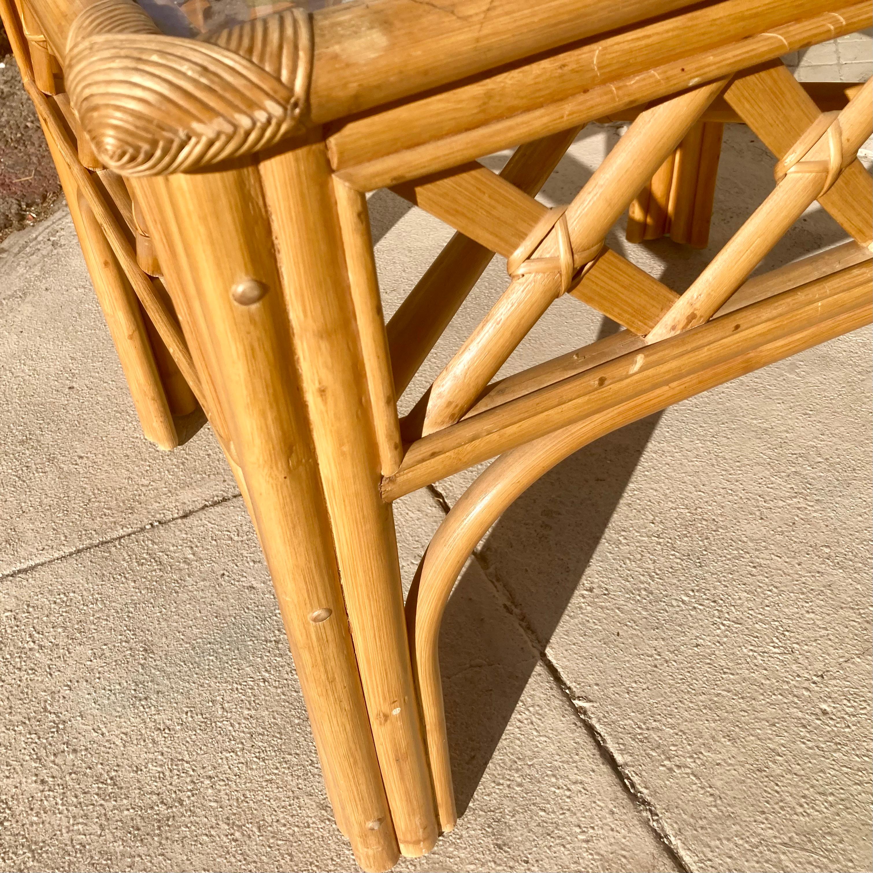 Ficks Reed Natural Rattan Lattice Pattern Side Table For Sale 5
