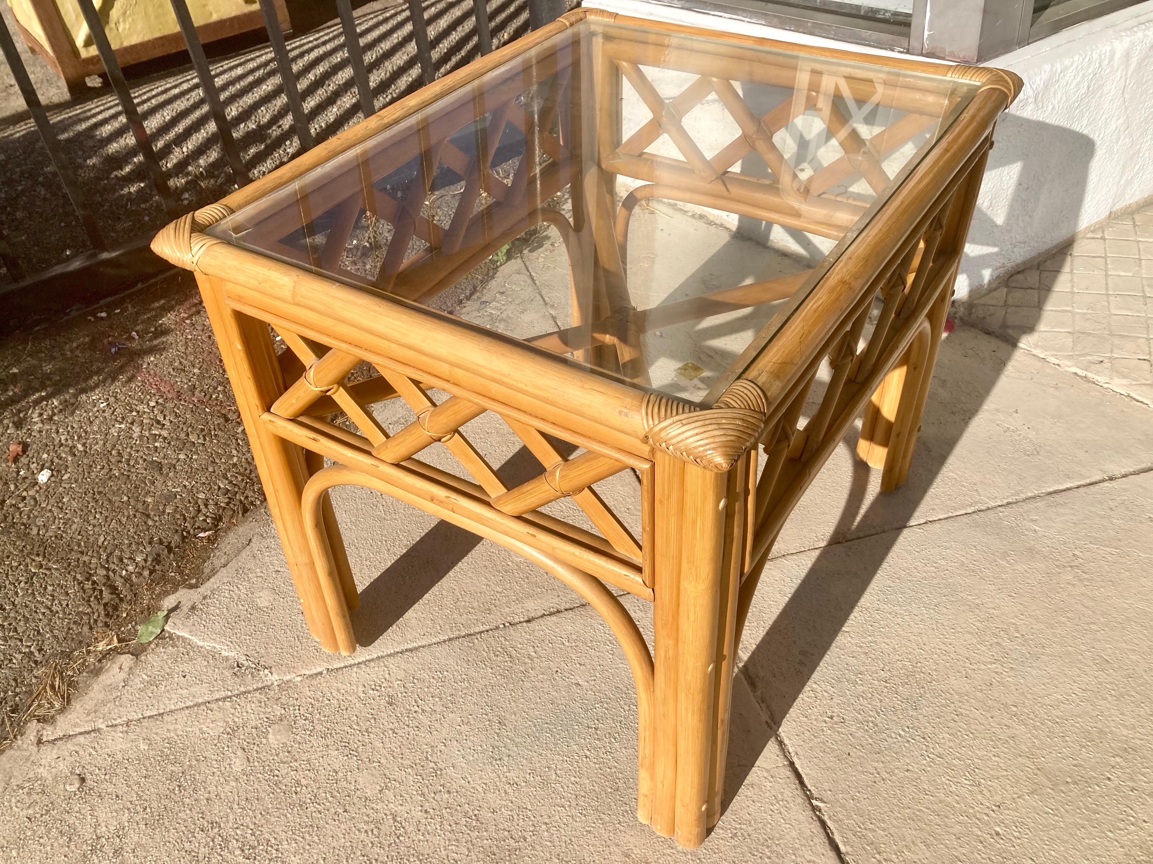Ficks Reed Natural Rattan Lattice Pattern Side Table For Sale 2